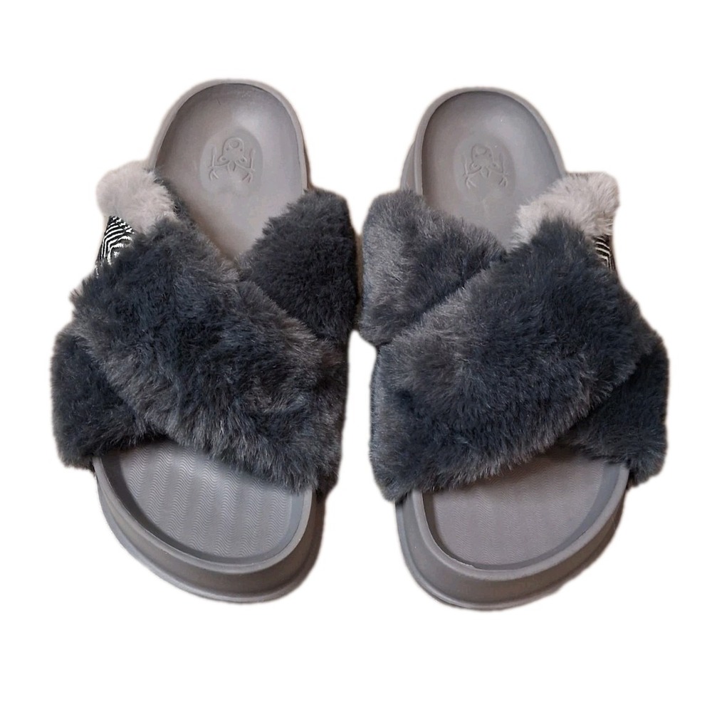 Kuailu Slides Womens Size 9 Fuzzy Cross Band Platform Indoor Outdoor
